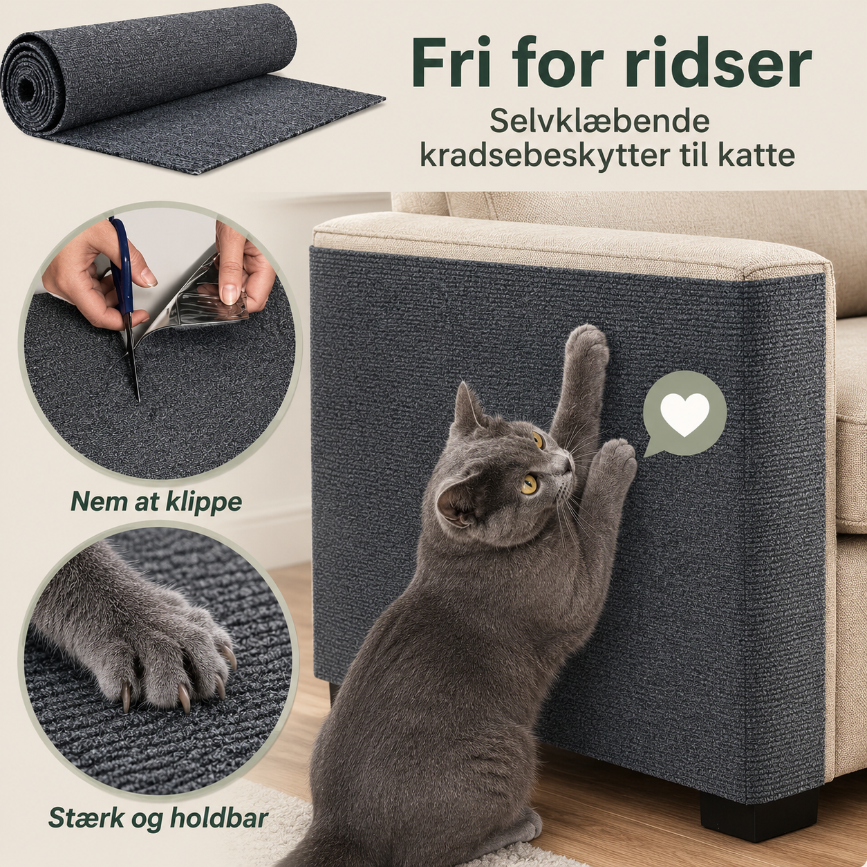 Kradsemåtte sort selvklæbende — beskyt din sofa mod kattekløer