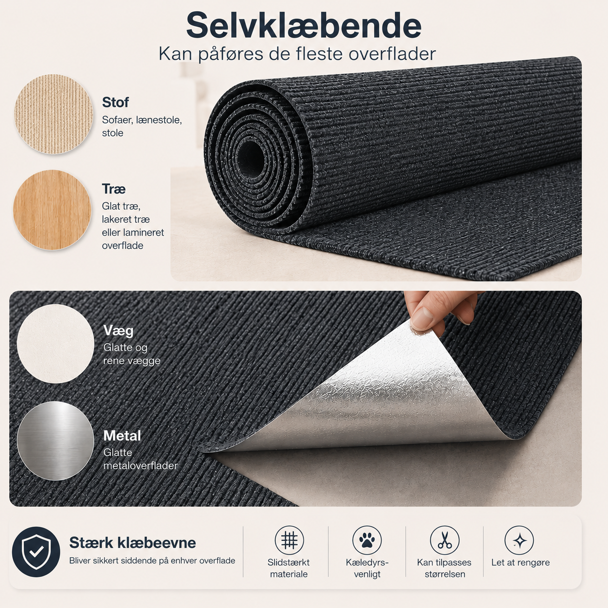 Selvklæbende kradsemåtte 30x100 cm — til sofahjørner og vægge